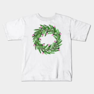 Christmas wreath with Christmas tree lights garland Kids T-Shirt